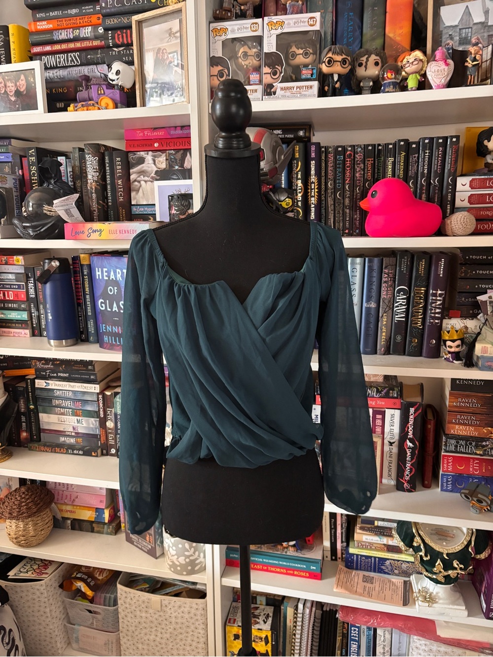 Windsor Teal Sheer Long-Sleeve Wrap Blouse